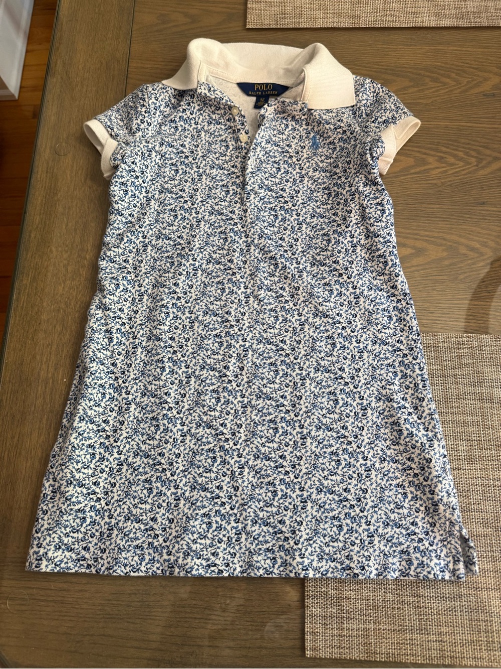 Polo by Ralph Lauren Cream Collar Blue Floral Polo Dress